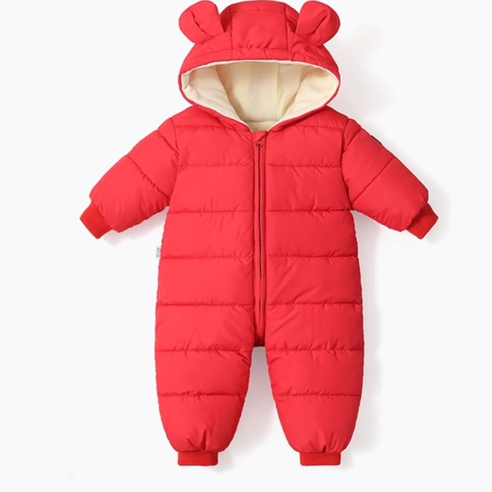 NWOT Cozy Red Baby Snowsuit with Ears